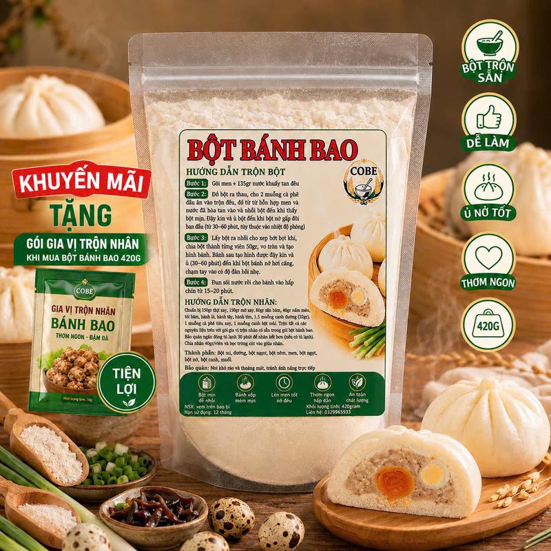 Bột Bánh Bao trộn sẵn nhà COBE gói 420g, bột nở xốp, mềm mịn, thơm ngon