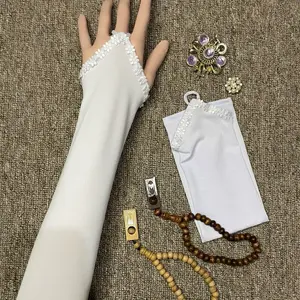 Handsock Cincin Renda Melati Putih/ Manset Renda Melati Tangan Panjang Muslim