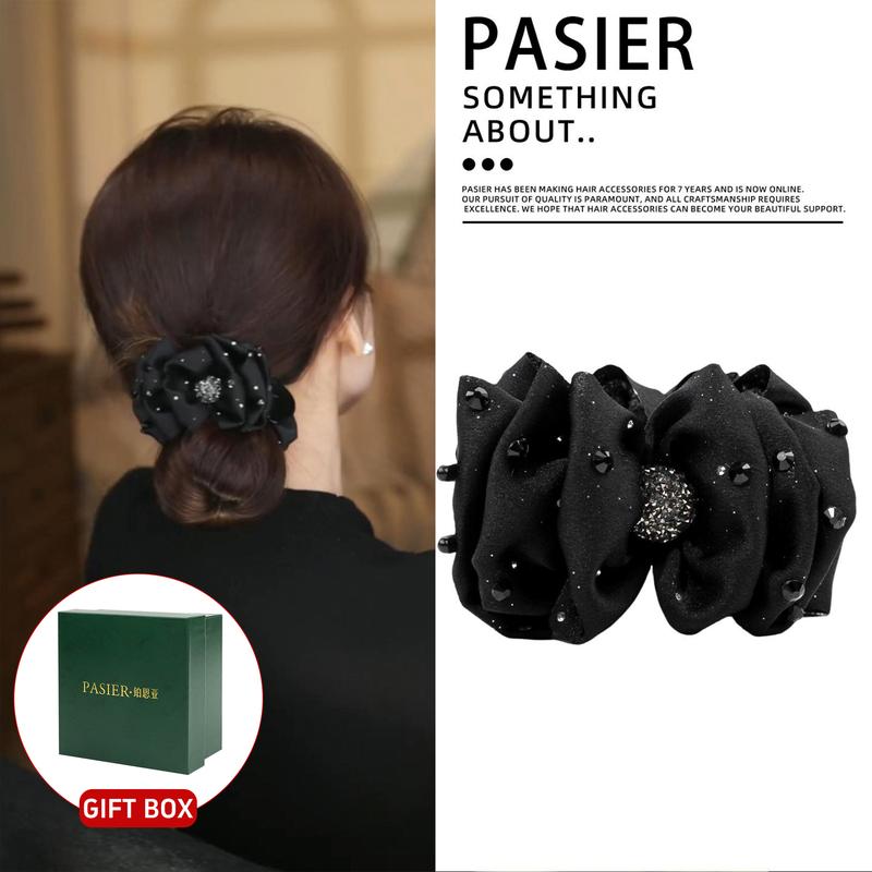 Kẹp Tóc Càng Cua Luxe PASIER Kích Thước 8CM Satin Đen Thời Trang Với Đính Đá Thủy Tinh Thiết Kế Như Vỏ Sò Resin Giống Kim Cương Phụ Kiện Tóc Nữ Thanh Lịch Thích Hợp Làm Quà Tặng