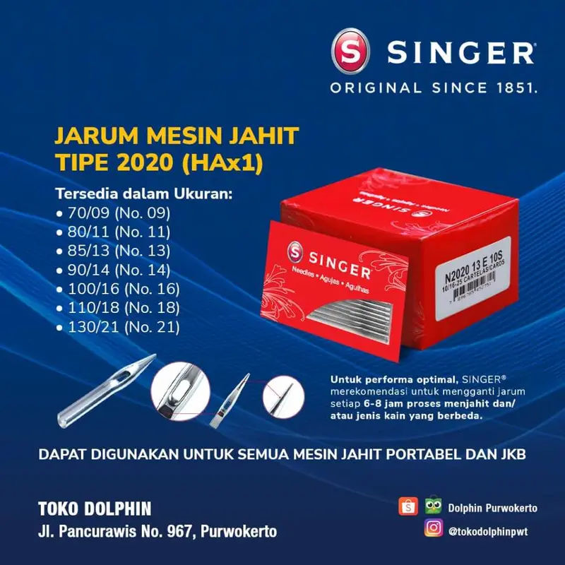 Jarum Mesin Jahit Original Singer HA x 1 Portable & JKB 0