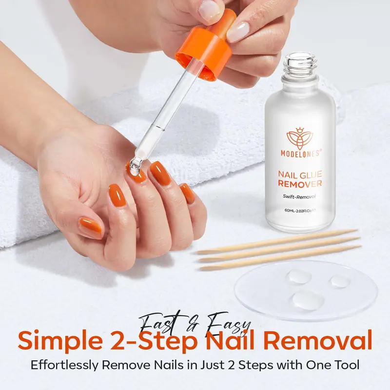 Modelones Nail Glue Remover for Press On Nails, 60 ML Press On Nails Remover for Nails Press Ons Nail Tips Acrylic Nails, Nail Polish Remover with Crystal Stick 5