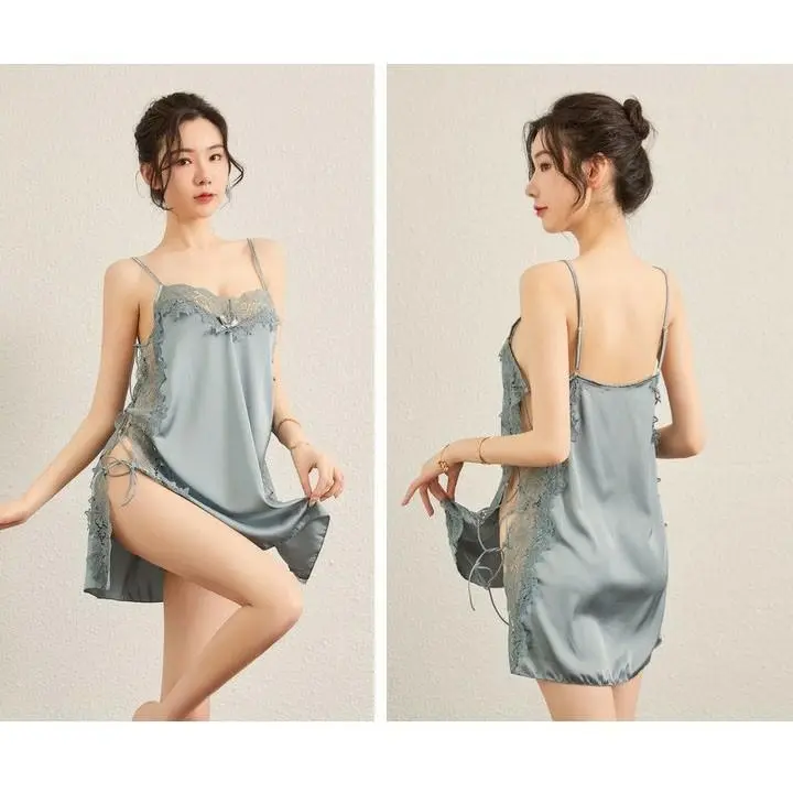 ᵖGˡiͣʸr Lingerie Set Wanita Seksi + G-string Baju Tidur Sexy Renda Tali Tanpa Lengan 1207 7