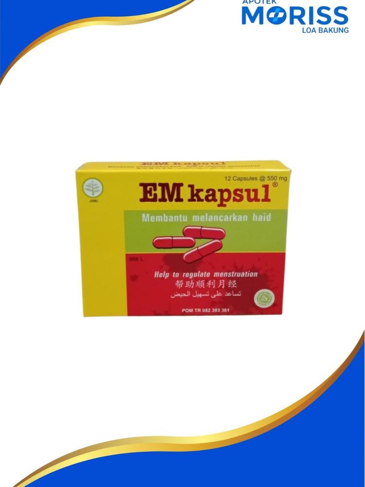Moriss EM Kapsul Herbal Tradisional untuk Melancarkan Haid dan Meredakan Nyeri Haid Mengatasi Keputihan 12 Capsules 500 mg