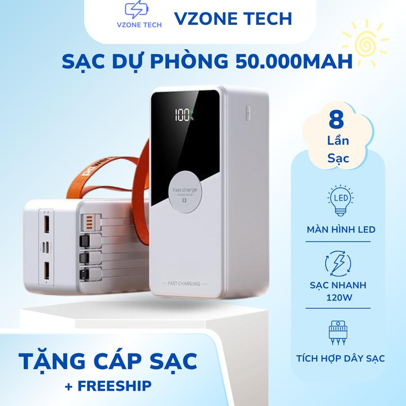  Sạc Dự Phòng 50000mAh Sạc Nhanh 22.5W 120W – Dung Lượng Lớn Sạc Được Nhiều Thiết Bị Cùng Lúc 4 Cổng Kết Nối - CN-232 Vzone Tech 
