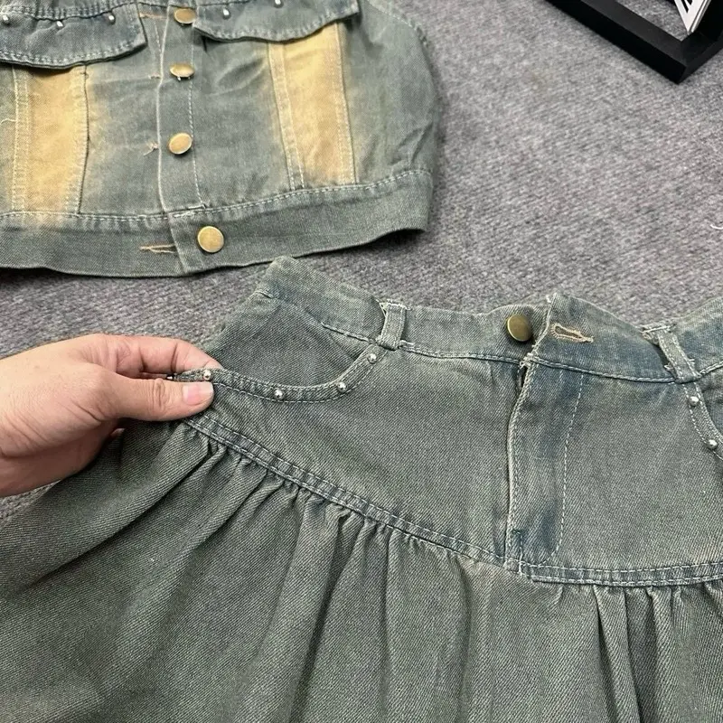 ( dưới 57kg )SÉT JEAN ÁO KIỂU GI-LE CRTOP + VÁY XÈO TRƯỚC SAO ÔM EO TÔN DÁN 1