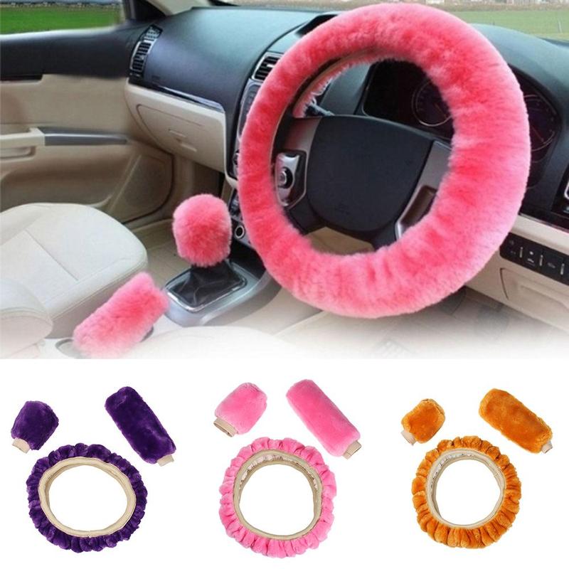 3Pcs/Set Car Soft Wool Steering Wheel Cover Handbrake Warm Fur - TikTok ...