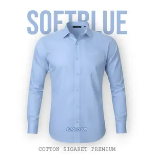 Kemeja Polos Pria Warna Softblue Skyblue Katun Sigaret Premium Lengan Panjang Pendek Baju Distro