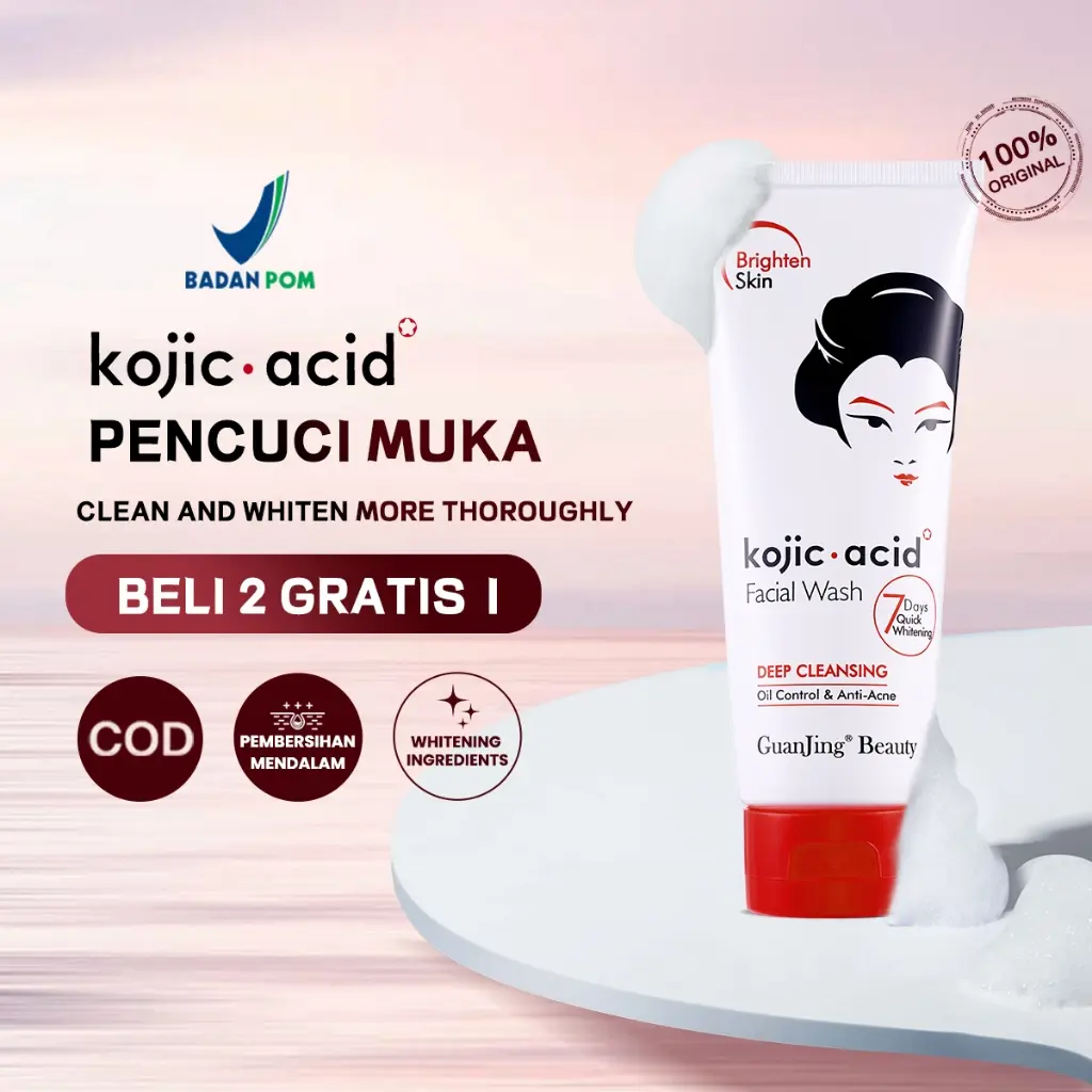 【Beli 2 Gratis 1 】Kojic Acid Whitening Face Wash Deep Cleansing Gentle Oil Control Pembersih Wajah