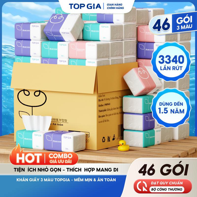[MUA 36 TẶNG 10] Giấy Ăn Rút Topgia, khăn giấy tiện lợi Giấy Ăn Topgia Giấy Vệ Sinh 3 màu 4 lớp hcm2 F0100