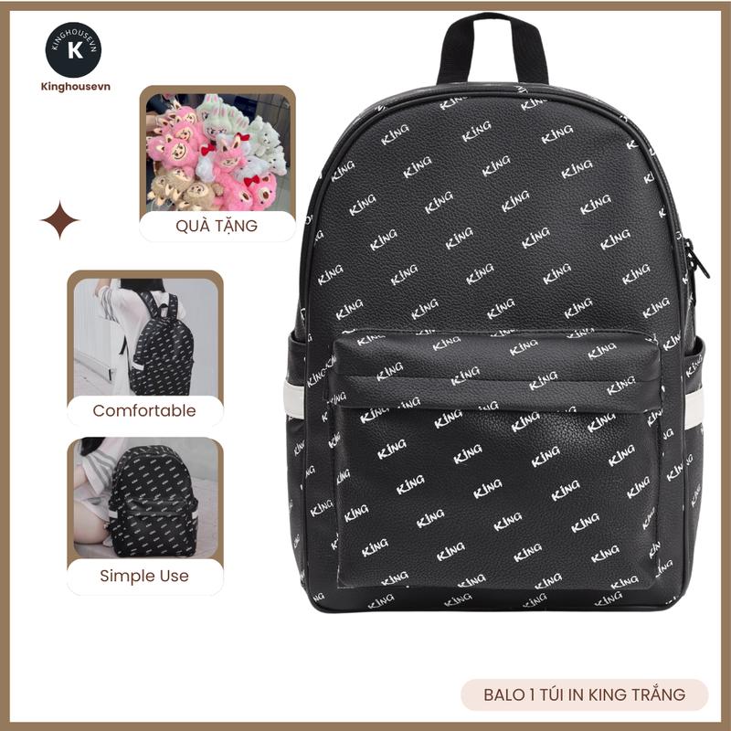 Balo Da Backpack Unisex Chống Nước Balo Backpack King 1-Màu Đen king Đeo Vai - Tặng kèm Móc Khóa gấu bông ngẫu nhiên
