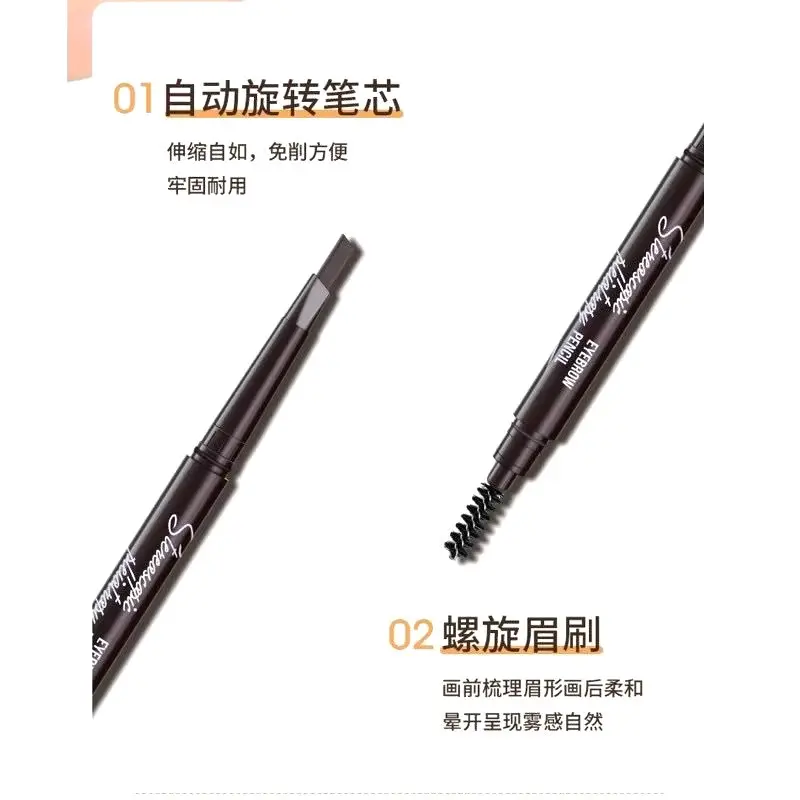2 in 1 pensil alis anti air putar otomatis eyebrow pensil dengan sikat alis pencil 2