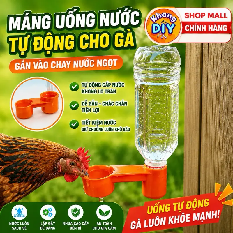 Máng uống nước tự động cho Gà chọi gắn chay C2, Chai Nước Ngọt (không gắn vào chai nước suối)