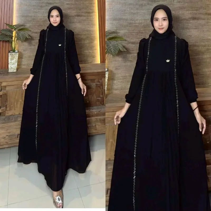 Dress Raisya Ceruty Armany Pliskit Renda. gamis mewah,gamis pesta,gamis kekinian motif terbaru. 1