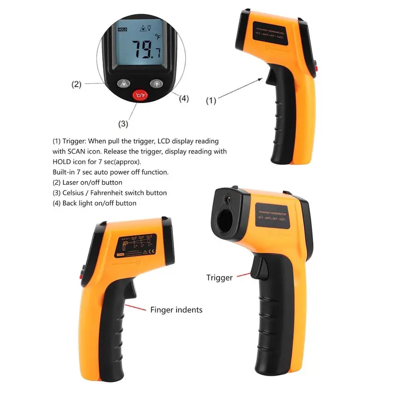 Infrared Thermometer, High Precision Handheld Laser Temperature Gun, Fast Response Instant Read Temperature Measuring Instrument for Kitchen, Outdoor 5
