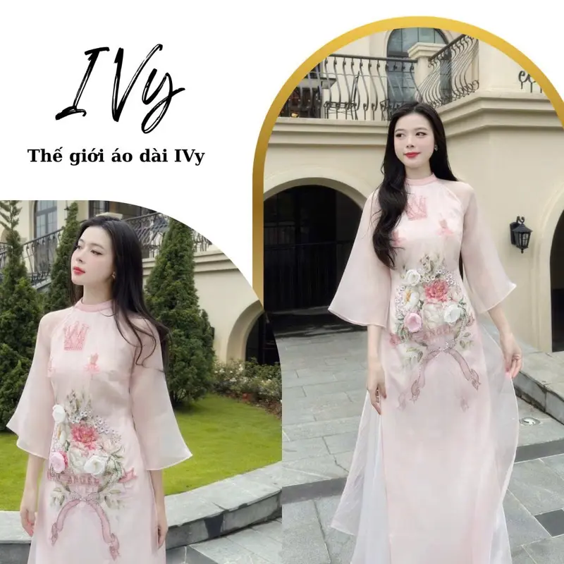 [IVY] Aó Dài; Áo dài Cách Tân Thiên Thần đính kết phale Women Dress