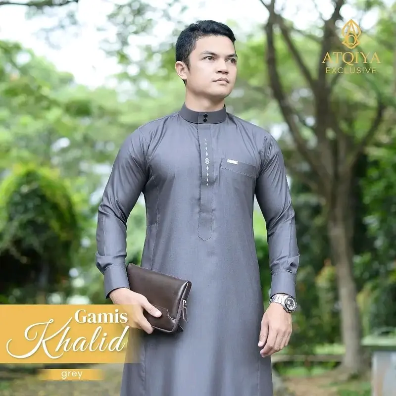 Gamis KHALID Atqiya Exclusive / Jubah PRIA DEWASA / Jubah laki-laki lengan panjang / Pria / Busana Muslim trendy kekinian / Slim / Slim Fit / Katun Toyobo / Terbaru / Thobe / Bordir 3