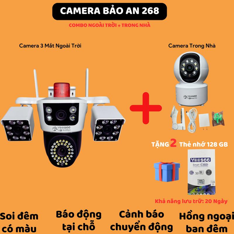   HQD  COMBO Camera 3 Mắt Ngoài Trời và 1 mắt Trong Nhà Camera Wifi Yoosee Tặng 2 Thẻ nhớ 128G  CB 3-1  