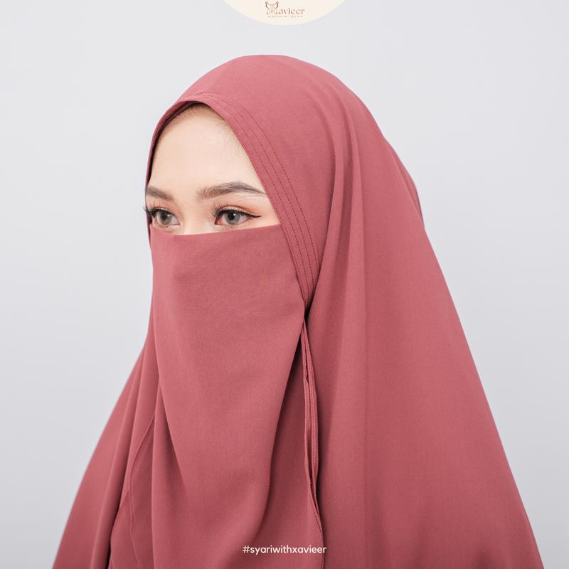 XAVIEER -Yasmin Khimar Cadar Tali 2 Layer Khimar 2 Layer Pad Instant Khimar Panjang Muslim Syari Instan Kerudung 4