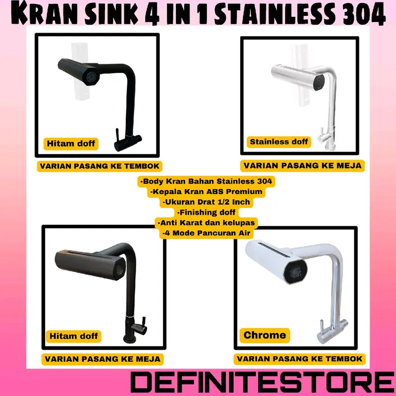 Kran Cuci Piring Kran Dapur Kran Sink 4 Way Air Terjun Kran Angsa Keran Cuci Piring Keran Dapur Stainless SUS 304 Anti Karat Drat Tembok Dan Tanam shower 0