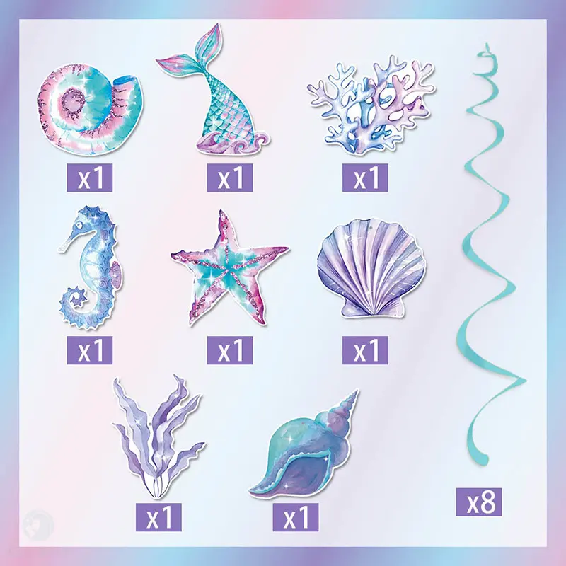 8 Pcs Dekorasi Gantung Spiral Kerang Ekor Putri Duyung Kuda Laut Berputar Untuk Pesta Ulang Tahun 5