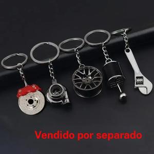 Set de regalo de llaveros creativos para entusiastas del automóvil, incluye diseños de pistón, turbina, volante, cambio de marchas, amortiguador, disco de freno y llave inglesa