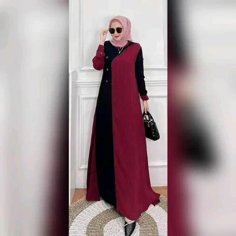 Gamis Dewasa Gamis Crinkle Airflow Baju Muslim Dewasa  Kondangan Pesta Wanita Kain Lembut Nyaman Tebal Dress Lebaran Syari Zipper Mewah Panjang 4