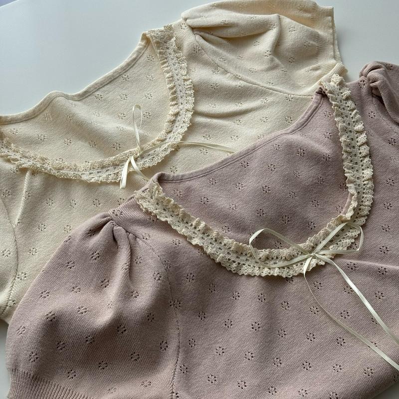 Libene Lili Top Leher Renda Dengan Lengan Puff Baju 1