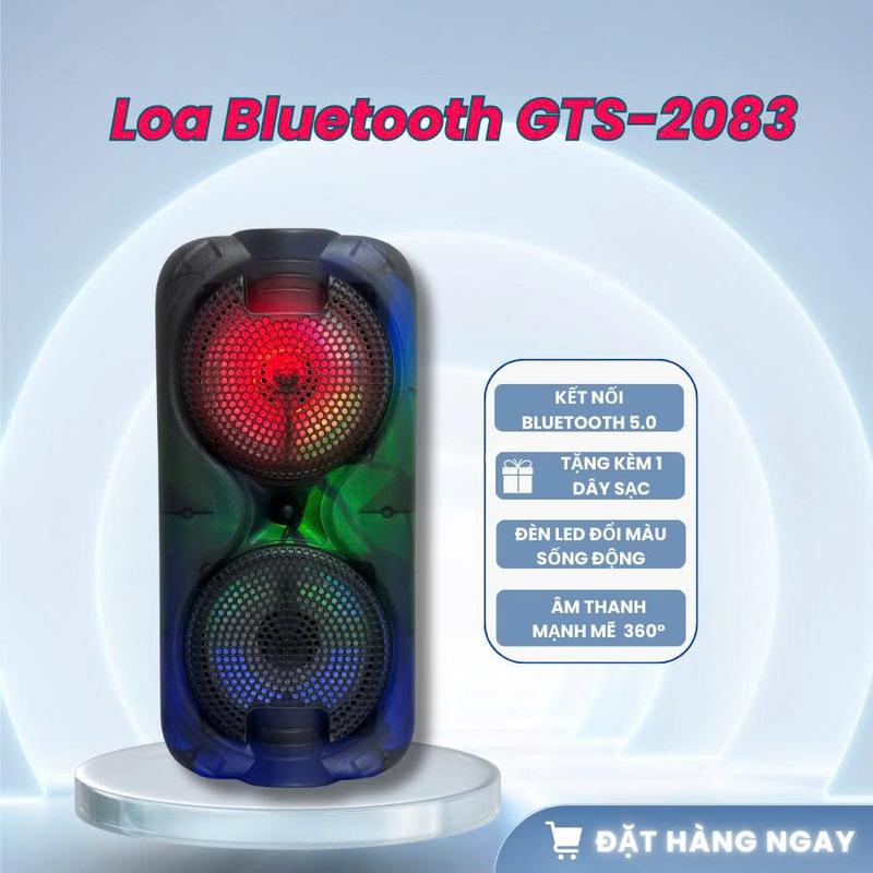 GRK Loa Bluetooth GTS-2083 Bluetooth 5.0 Tặng Kèm 1 Dây Sạc Đèn LED Đổi Màu Sống Động Âm Thanh Mạnh Mẽ 360°