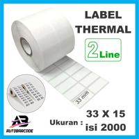 Gambar SATO Stiker Label Barcode Thermal 33x15 MM 2Line Isi 2.000 Pcs untuk Printer Barcode Direct Thermal Xprinter, Zebra, Argox dari Autobarcode Kota Surabaya 3 Tokopedia