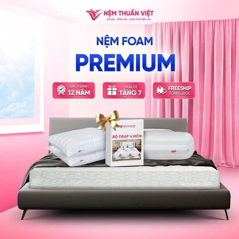 [Mua 1 Tặng 7] - Nệm Foam Cao Cấp Thuần Việt Premium - Êm Ái, Thoáng Mát Tối Ưu - Bảo Hành 12 Năm