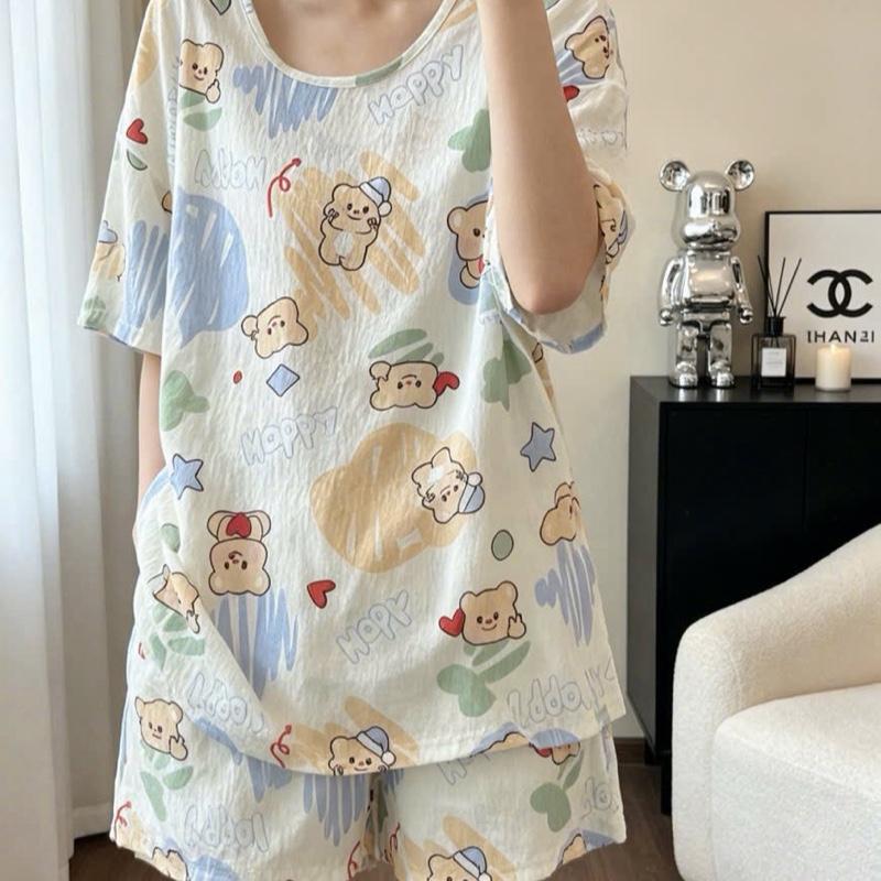 đồ ngủ nữ phiên bản hàn quốc hoạt hình ngọt ngào dễ thương . Cổ tròn cọc tay mặc mát mẻ mùa hè