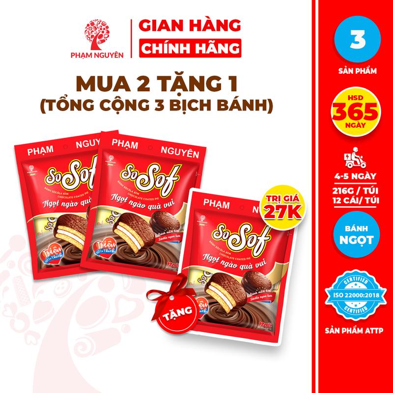 [MUA 2 TẶNG 1] Tổng cộng 3 túi Bánh phủ socola Choco PN SoSof 216g | Bánh ăn vặt Socola | Đồ ăn vặt | Snack Sô Cô La