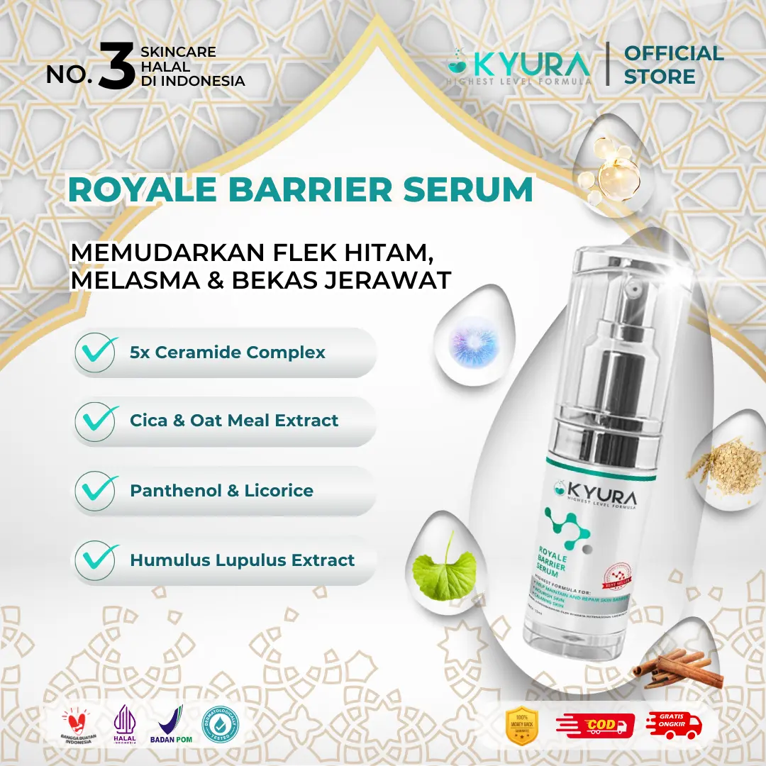 Mencerahkan Flek Hitam KYURA Royale Barrier Serum, Melasma dan Bekas Jerawat Perawatan Wajah Kusam Sudah BPOM 7X Ceramide