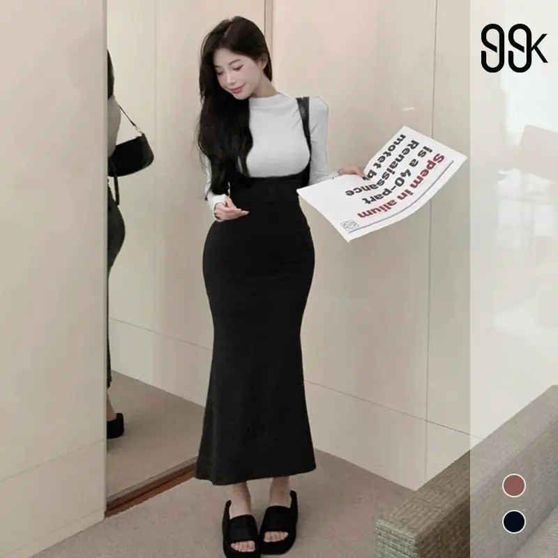 One Set Turtle Neck Long Sleeve Top + Strap Midi Dress 1570 (S/M/L/XL)