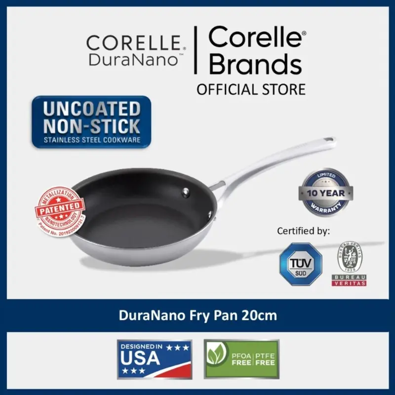 CORELLE DuraNano 28cm Wok Pan with Lid - Uncoated Non-Stick