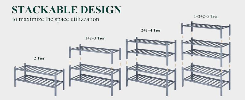 Product Introduction of Shoe Rack, 2/3/4/5/6 Tier Bamboo Shoe Organizer, Stackable Free Standing Wooden Shoe Storage Shelf for Closet, Entryway, Front Door Entrance 16