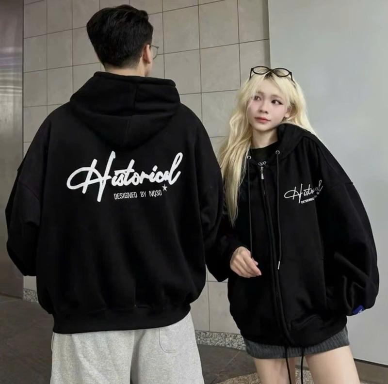 Áo Hoodie Zíp Form Boxy Thêu Historical Mặt Trước - Sau Unisex Nam Nữ