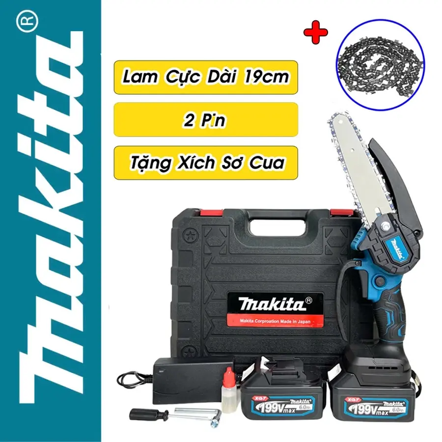Máy Cưa Xích Makita 199V – Lam Xích 18cm, Cầm Tay Tiện Lợi - Bảo hành 24 tháng