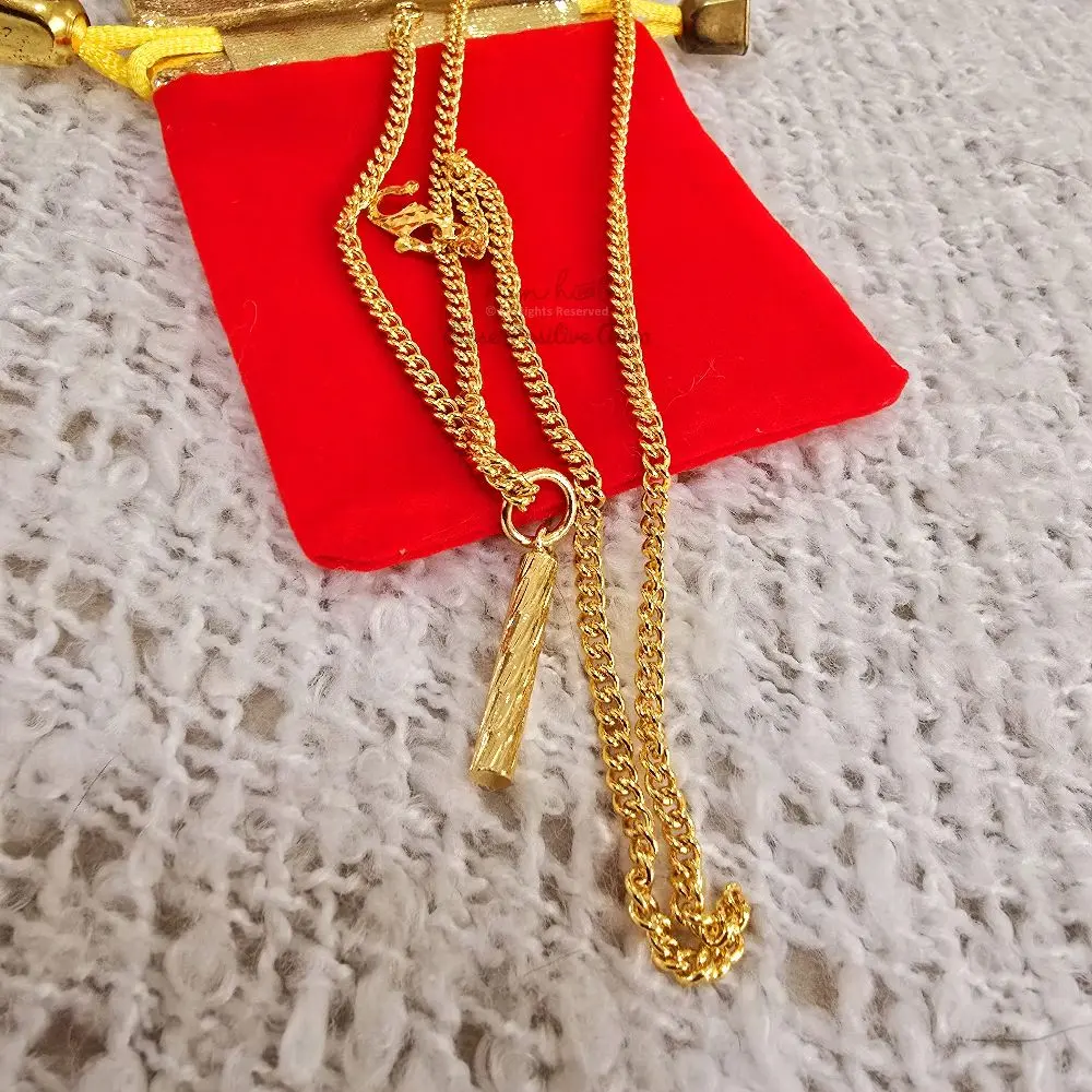 (Bamboo) bangkok gold chain set. come with engraved / chop on s hook