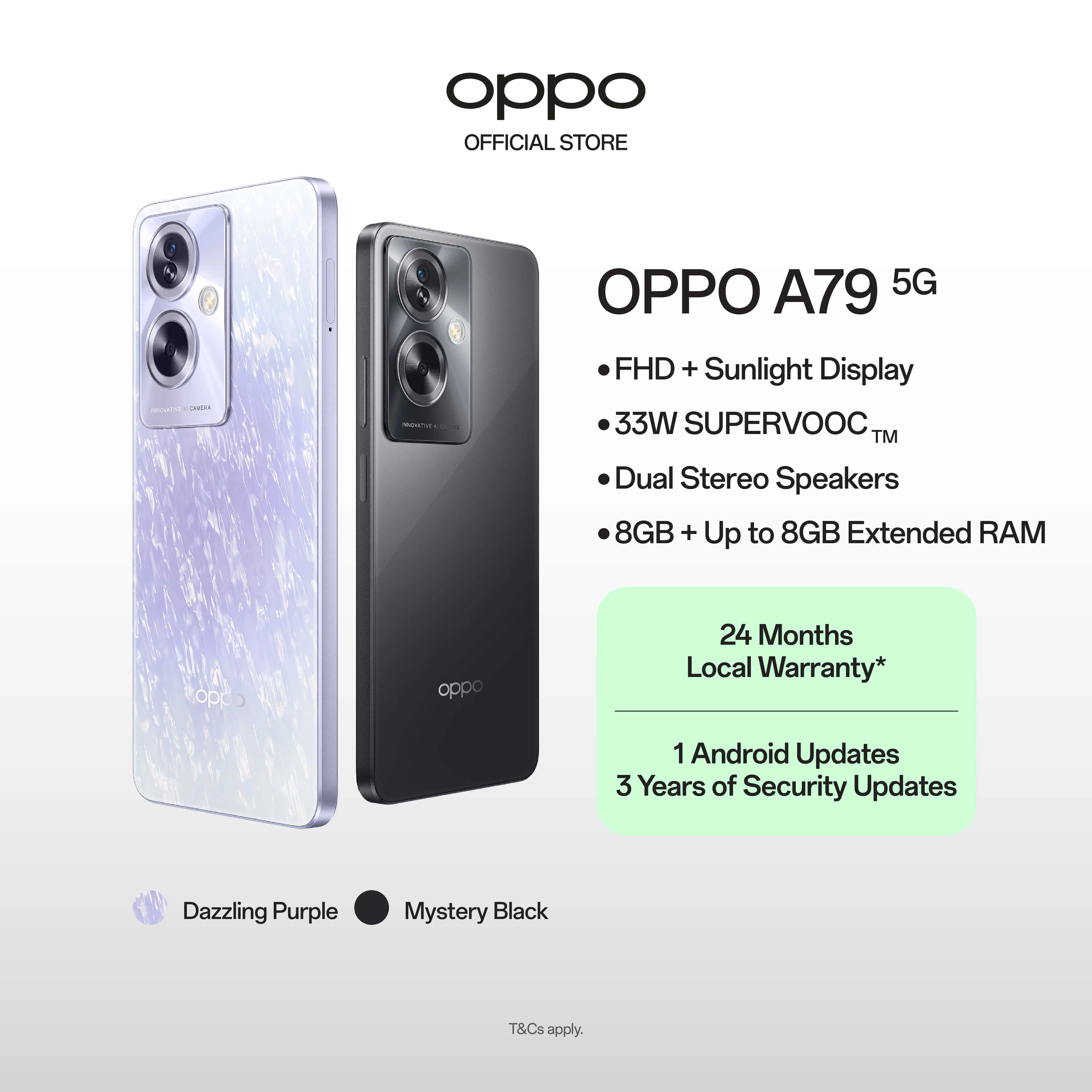 OPPO A79 5G / 8GB + 256GB / Glowing Feather Design / FHD+ Sunlight Display / 33W SUPERVOOC / 2 Years Warranty Mobile Smartphone