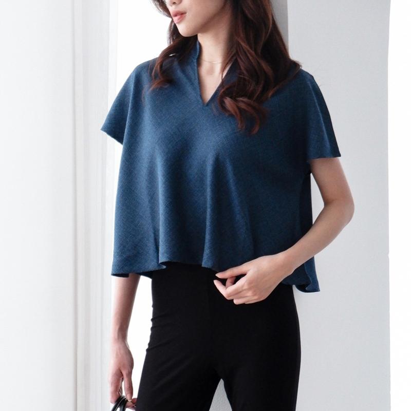 Starry Atasan Casual Linen Berkerah Semi Crop Baju Kantor Basic Kemeja Wanita Formal Santai 1