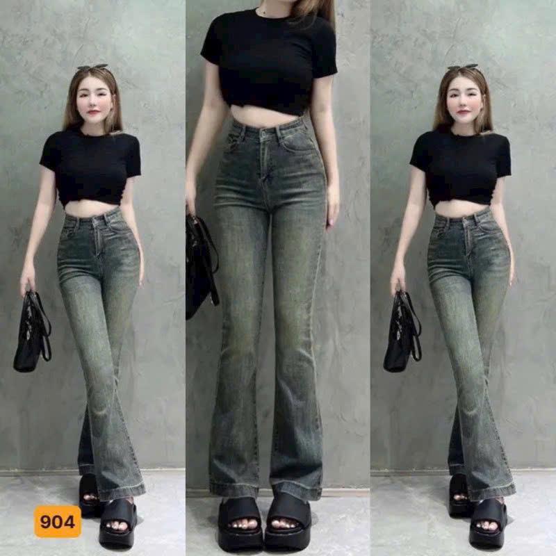   26-32  Quần Jean Nữ ống loe lưng cao hack dáng kiểu trơn  - Quần Bò Nữ chất denim mềm mại co giãn phong cách trẻ trung cá tính - JN902 