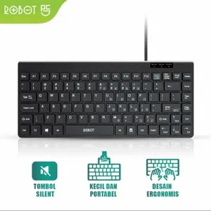 ROBOT RK10 Keyboard Mini USB Wired Tombol Sinlent Black Button
