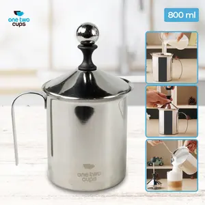 One Two Cups French Press Coffe Plunger Stainless Steel 400ml & 800ml Gelas Espresso Latte Art Coffee Milk Frother Double Mesh