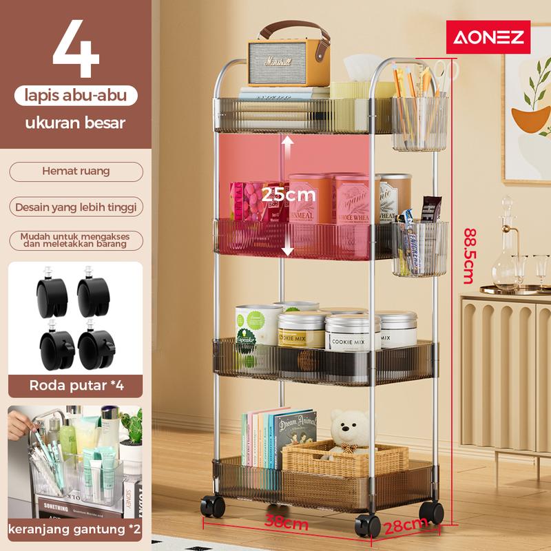 Product Introduction of 【30 day grantee】【 COD 24 Shipping】Aonez Rak Makeup Stainless Rak Susun Aesthetic Rak Dapur Serbaguna Rak Kamar Mandi dengan Roda dan Pegangan rak skincare rak meja aesthetic 9