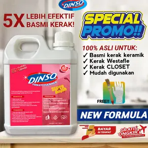 Cairan Pembersih Noda Keramik Toilet Kloset Shower Keran Stainless DINSO Toilet Cleaner - 1000ml Bonus Kuas & Sarung Tangan - Plastik