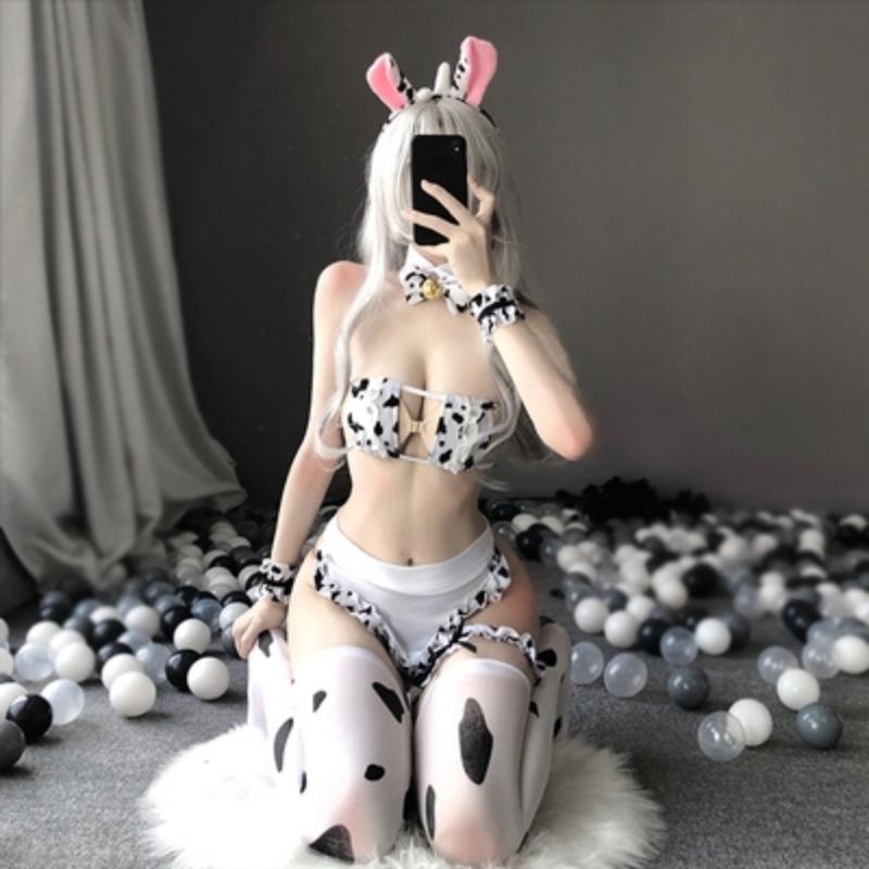 Cosplay Họa Tiết Bò Sữa Quyến Rũ Gợi Cảm Kèm Tất Và Băng Đô 1323