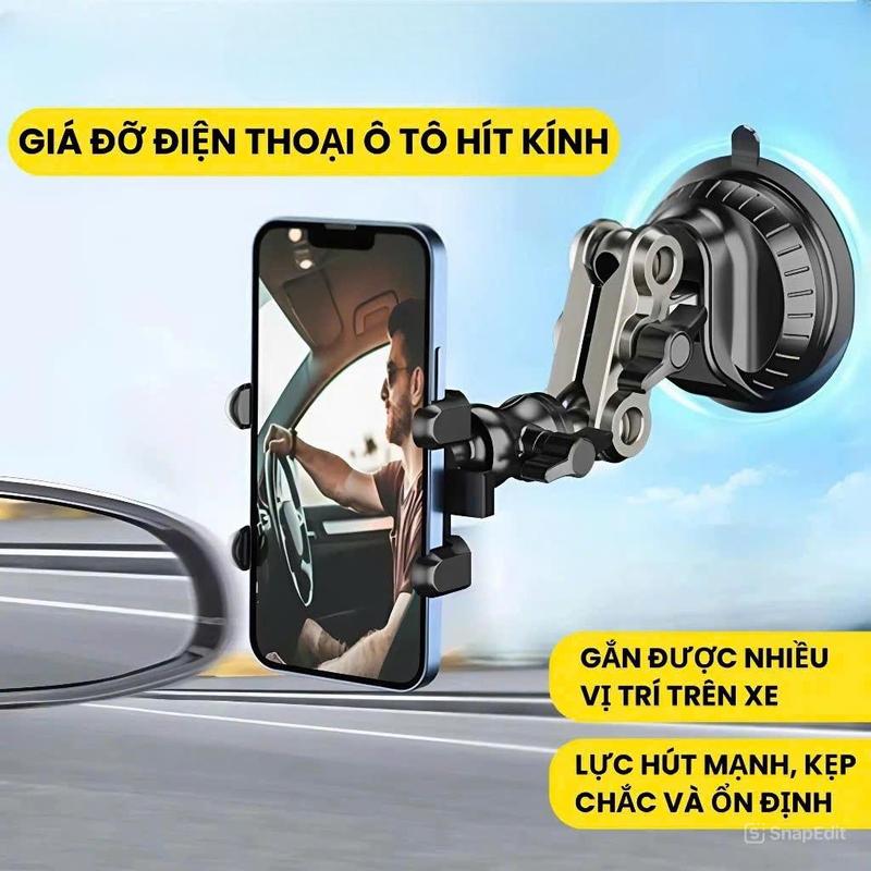 Giá đỡ điện thoại ô tô hít kính cao cấp, giá đỡ ô tô xoay 360 độ quay video chụp hình, kẹp điện thoại livestream