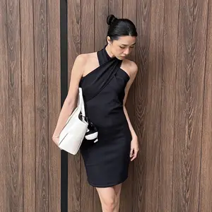 CLASSY Sunny Halter Dress | Dress Pesta Midi Halter Cross Wanita - Bodycon Dress / Halterneck Dress