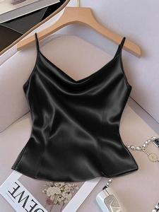 Camiseta de tirantes de satén para mujer en color sólido, perfecta para uso diario, pieza versátil para combinar por capas, elegante y cómoda